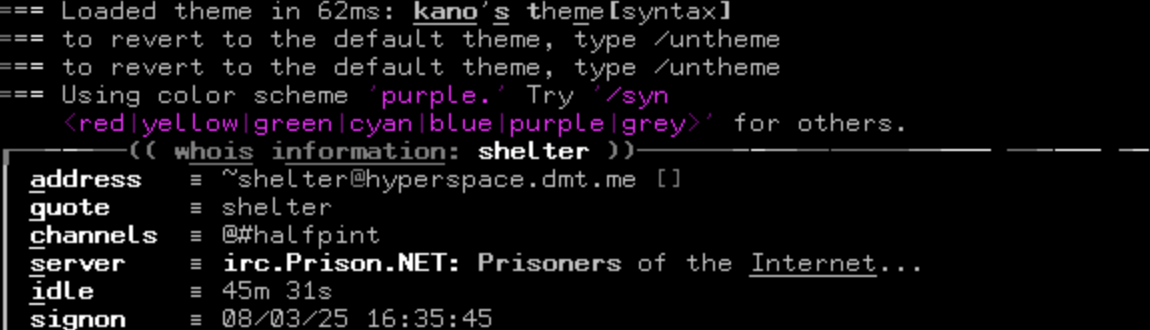 Syntax whois theme from XiRCON + kano.tcl