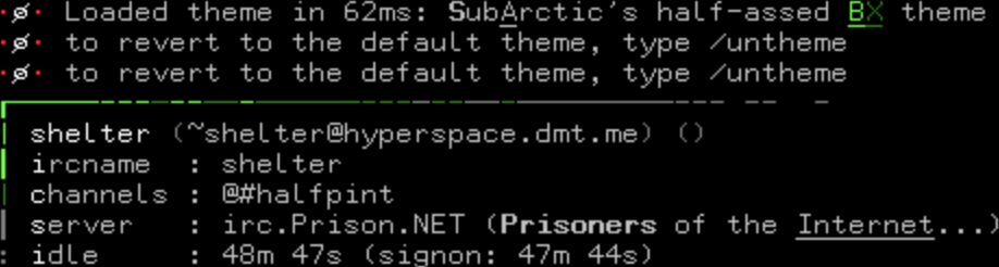 BitchX whois theme from XiRCON + kano.tcl